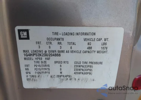 2003 Buick Lesabre Custom from USA, damaged, VIN 1G4HP52K23U204866